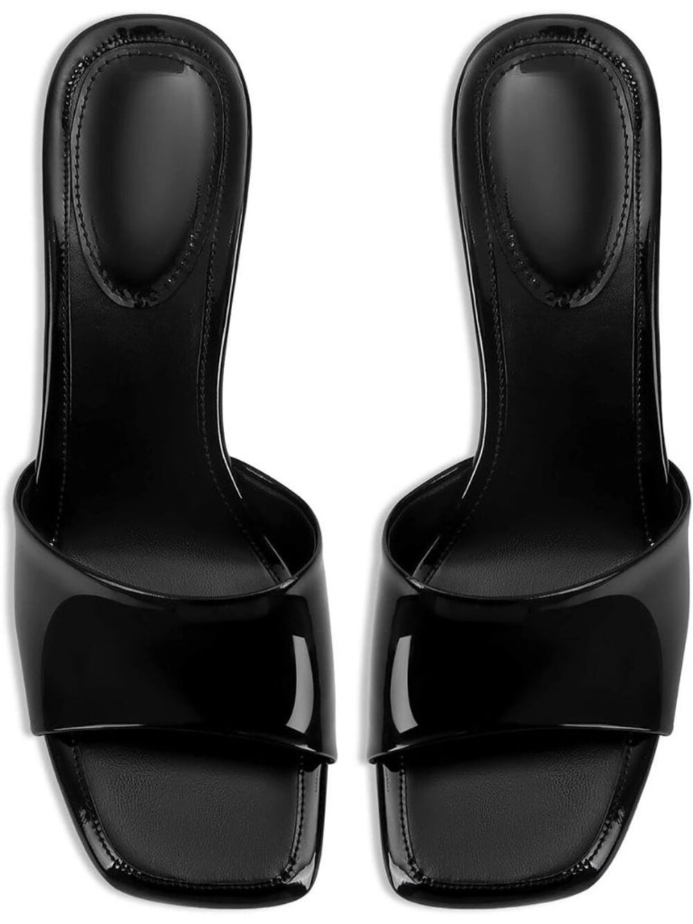 Women's Kitten Heel Stiletto C-Black Low Heels Slip On Slides Square Open Toe - Picture 5 of 6